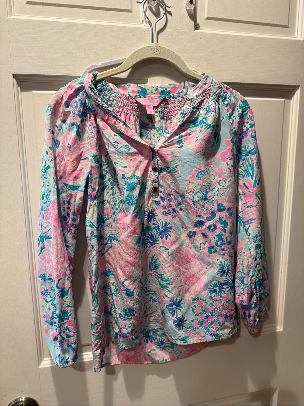 Lilly Pulitzer Pink and Blue Floral Long-Sleeve Peasant Top